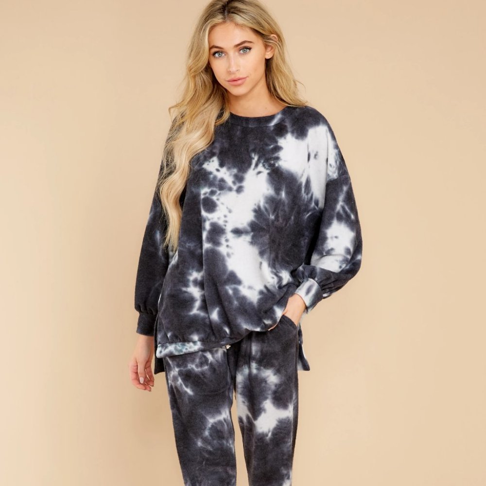 First Love Charcoal Tie Dye Sweatshirt Jogger Set